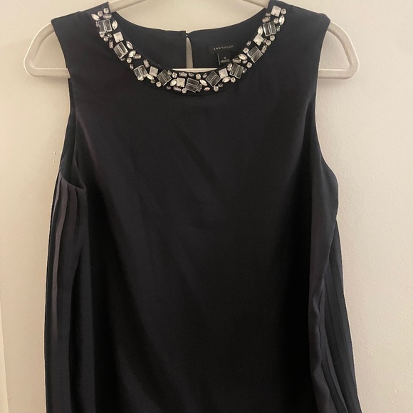 Ann Taylor Navy Tank with Gem Neckline, S - Picture 1 of 4